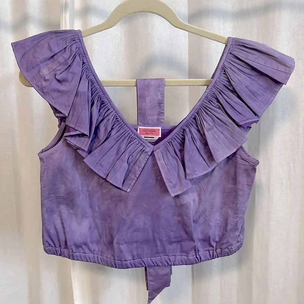 KATE SPADE Cotton Ruffled V-Neck Sleeveless Blouse, Size S